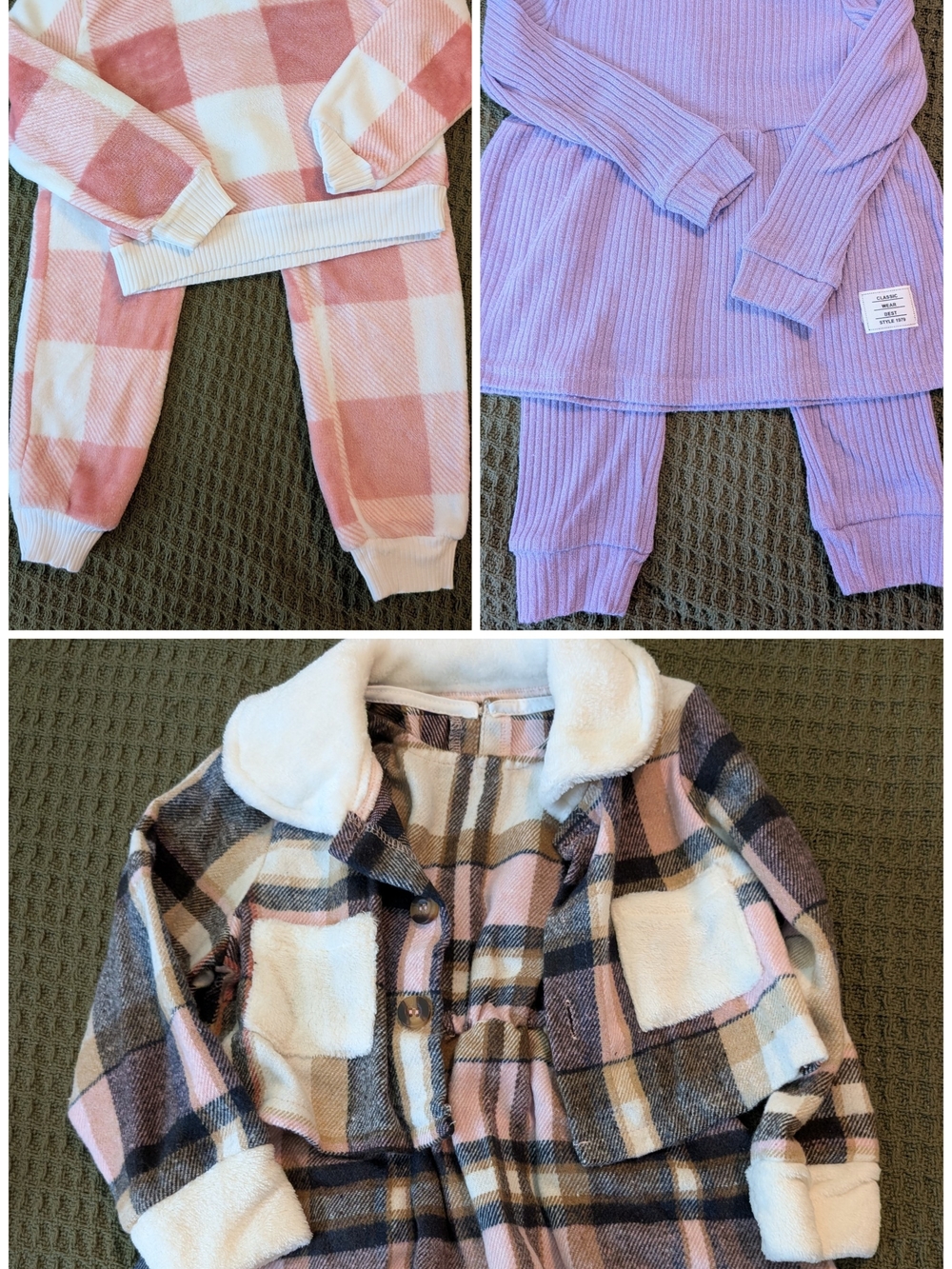 Kids Plush Plaid Cozy Sets - Pink, Lavender, Cream